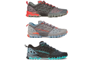 Image of La Sportiva Bushido II Running Shoes - Women's, Carbon/Hibiscus, Moon/Paprika