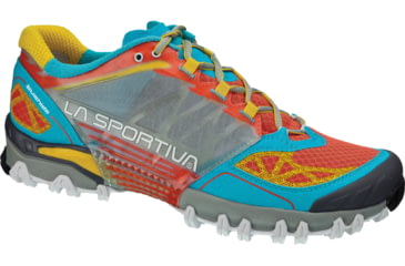 Image of La Sportiva Bushido Trail Running Shoe - Women's-Coral/Blue-Medium-39.5