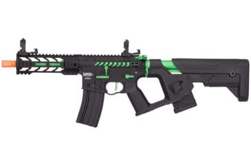Image of Lancer Tactical Proline Enforcer Battle Hawk 7in Skeleton M4 Airsoft Rifle w/ Alpha Stock, Black/Green, LT-34BCZ7-G2-ME
