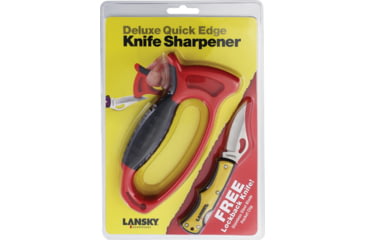 Image of Lansky Sharpeners Knife &amp; Sharpener Combo, 3.13in Overall, Red Plastic Frame w/ Black Rubber Grip, Tungsten Carbide Sharpeners, LSTCN045
