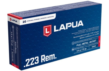 Image of Lapua .223 Remington 55 Grain Full Metal Jacket (FMJ) Brass Cased Rifle Ammunition