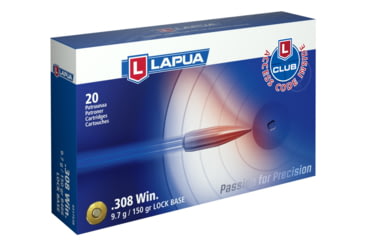Image of Lapua Lock Base Rifle Ammunition, .308 Winchester , Lock Base FMJBT, 150 grain, 20 Rounds/Box, 4317538