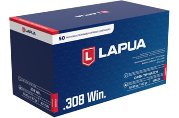 Image of Lapua Scenar .308 Winchester 167 grain Scenar Open Tip Match Brass Cased Centerfire Rifle Ammo, 50 Rounds, 4317515