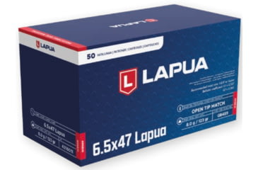 Image of Lapua Scenar 6.5x47mm Lapua 123 grain Scenar Open Tip Match Brass Cased Centerfire Rifle Ammo, 50 Rounds, 4316011