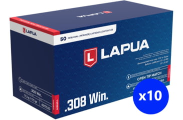 Image of Lapua Scenar-L .308 Winchester 175 grain Scenar-L Open Tip Match Brass Cased Centerfire Rifle Ammo, 500 Rounds, 4317520