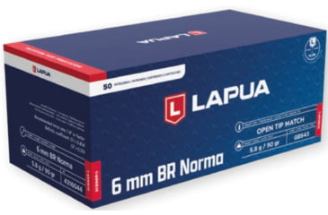 Image of Lapua Scenar-L 6mm Norma BR 90 grain Scenar-L Open Tip Match Brass Cased Centerfire Rifle Ammo, 50 Rounds, 4316044
