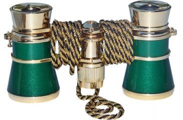 Image of Lascala Optics Aida Binocular 3x25 Central Focus Opera Glasses Green Body Golden Rings Lsa 11
