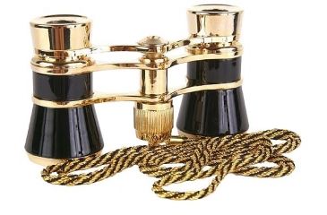 Image of Lascala Optics Carmen Opera Glasses, Flashlight and Chain, Black Body, Golden Rings LSCFL-01