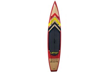 Image of Latitude 44 Metolius Paddle Board, Pine Wood, T6-TEC Construction, 12,6in, Red, Black, Yellow, Wood, L44MET126