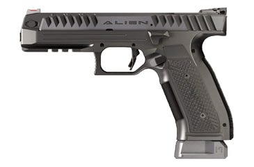 Image of Laugo Arms Alien Pistol, 9mm Luger, 4.8in barrel, aluminum alloy frame, black polymer grip, delayed blowback semi-auto, fiber-optic front, adjustable rear, 17 round magazine, LAA-9MM-4.8-1-FRRMPG