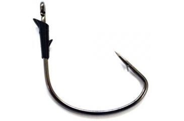 Image of Lazer Sharp Tube Worm Hook,Medium Wire,Ringed Eye,Non-Offset,Molded Keeper,Needlepoint,Platinum Black,Lazer Sharp Hooks L19G-2/0
