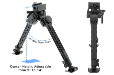 Image of Leapers UTG Big Bore Full Stability Bipod, 9 in-14 in Center Height, Black, TL-BPFS01-A