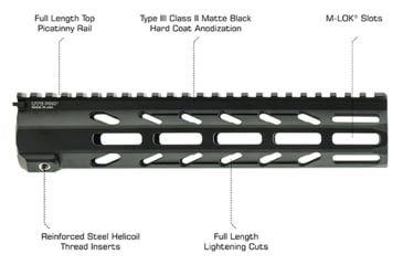 Image of Leapers UTG PRO Arwen 10in M-LOK Free Float Handguard, Black, MTU045SEM