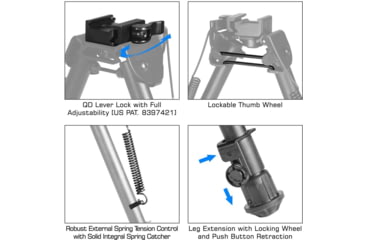Image of Leapers UTG Tactical OP Bipod, Quick Detach, 8.0-12.4in Center Height, Black, TL-BP88Q