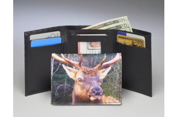 Image of Leather Collections Trifold Wallet, Animal Eyes, Black w/Elk Eyes, EYES16-ELK