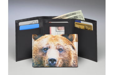 Image of Leather Collections Trifold Wallet, Animal Eyes, Black w/Grizzly Eyes, EYES16-GRIZZLY