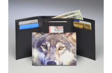 Image of Leather Collections Trifold Wallet, Animal Eyes, Black w/Wolf Eyes, EYES16-WOLF