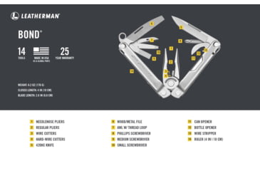 Image of Leatherman Bond 14 Multi-Purpose Tool, Stainless Steel, 832934