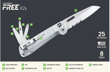 Image of Leatherman FREE K2x Folding Knives, 3.3in, 420HC SS, Silver, 037447006869