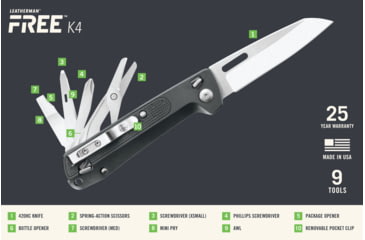 Image of Leatherman FREE K4 Folding Knives, 3.3in, 420HC SS, Gray, 037447006982