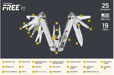 Image of Leatherman FREE P2 Multi-Tools, 19 Tools, Stainless Steel, 037447006586