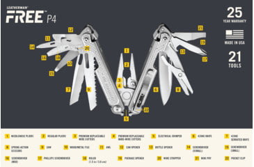 Image of Leatherman FREE P4 Multi-Tools, 21 Tools, Stainless Steel, 037447006623