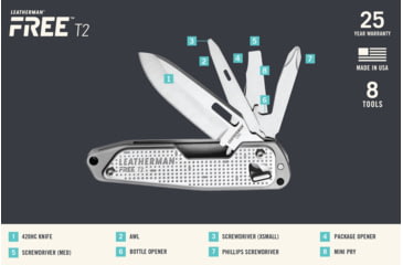 Image of Leatherman FREE T2 Multi-Tools, 8 Tools, Stainless Steel, 037447006708