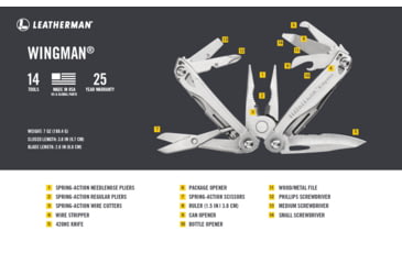 Image of Leatherman Wingman Multi-Tool, 2.6in, 420HC Stainless Steel Blade, Stainless Steel Handle, 831426