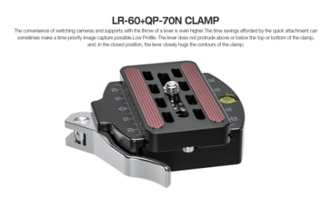 Image of Leofoto LR-60 Lever Release Clamp w/ QP-70N QR Plate, Black, LR-60