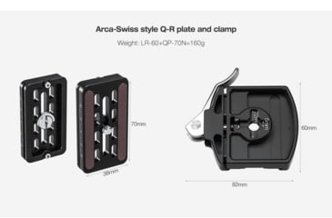 Image of Leofoto LR-60 Lever Release Clamp w/ QP-70N QR Plate, Black, LR-60