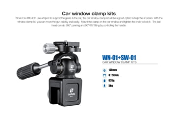Image of Leofoto WN-01/SW-01 Car Window Clamp Kit, Windows Mounting Head for Binoculars/ Lens and Camera, Black, WN-01+SW-01
