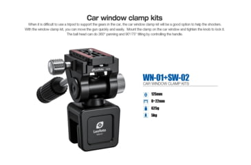 Image of Leofoto WN-01/SW-02 Car Window Clamp Kit, Windows Mounting Head for Binoculars/ Lens and Camera, Black, WN-01+SW-02