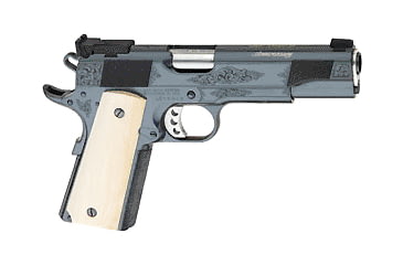 Image of Les Baer 1911-25th-Anniversary-Model Pistol, .45 ACP, 5 in barrel, blued finish steel frame, simulated ivory grip, recoil operated semi-automatic, single-action, grip safety, manual thumb safety, fully adjustable, 8 round magazine, LB191125THANVMDL-FRRMPG