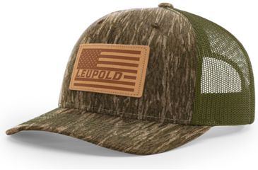 Image of Leupold Leather Badge Trucker Hat, Camo/Khaki, 172598