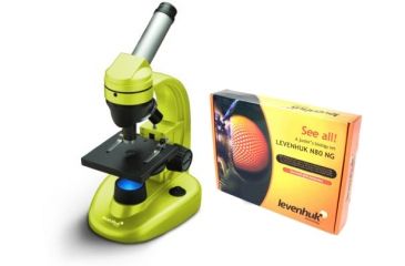 Image of Levenhuk 1280x NG Microscope, Lime, with Levenhuk See All Prepared Slides Set