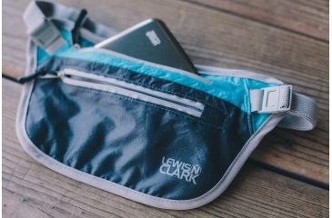 Image of Lewis N Clark ElectroLight Overseas Trip Neck Stash,8x5in,Charcoal/Bright Blue 1119CHR