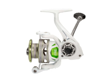 Image of Lew’s MACH 1 Spinning Reel, SZ 200 Reel, 9+1 Bearings, 6.2-1 Ratio, Graphite Frame, Speed Gears, Speed Lube, Multi-Disc Drag, Metallic White/Gray/Green, Clam Pack, MH200G3