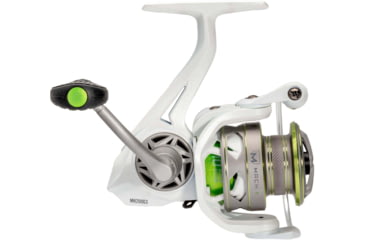Image of Lew’s MACH 1 Spinning Reel, SZ 200 Reel, 9+1 Bearings, 6.2-1 Ratio, Graphite Frame, Speed Gears, Speed Lube, Multi-Disc Drag, Metallic White/Gray/Green, Clam Pack, MH200G3