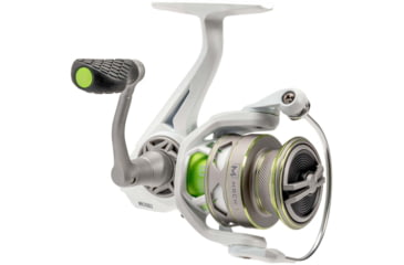 Image of Lew’s MACH 1 Spinning Reel, SZ 200 Reel, 9+1 Bearings, 6.2-1 Ratio, Graphite Frame, Speed Gears, Speed Lube, Multi-Disc Drag, Metallic White/Gray/Green, Clam Pack, MH200G3