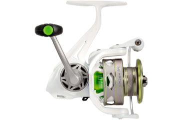 Image of Lew’s MACH 1 Spinning Reel, SZ 300 Reel, 9+1 Bearings, 6.2-1 Ratio, Graphite Frame, Speed Gears, Speed Lube, Multi-Disc Drag, Metallic White/Gray/Green, Clam Pack, MH300G3