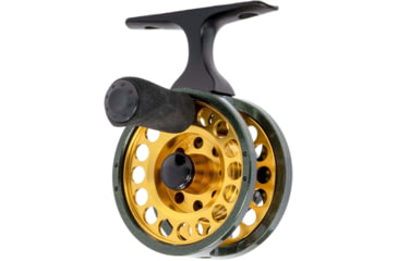 Image of Lew's Wally Marshall Signature Series Solo Jigging Reel, 1-1 Ratio, Aluminum Frame and Spool, Multi-Disc Drag, EVA Handle Knob, 6lb Line, Green/Gold, WMS0J1