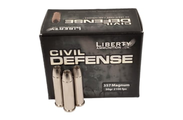 Image of Liberty Ammunition Civil Defense, .357 Magnum, 50 Grain, HP, Brass Case, Centerfire Pistol Ammo, 20 Rounds Box, LA-CD-357-030