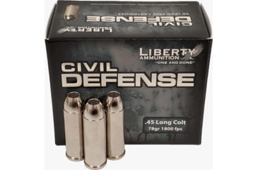 Image of Liberty Ammunition Civil Defense, .45 Colt, 78 Grain, HP, Brass Case, Centerfire Pistol Ammo, 20 Rounds Box, LA-CD-45-031