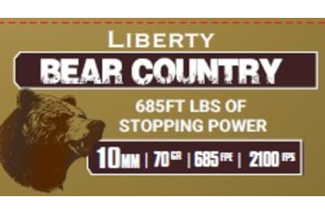 Image of Liberty Ammunition Bear Country 10mm Auto 70 grain Hollow Point Brass Cased Pistol Ammo, 20 Rounds, LA-BC-070