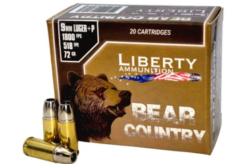 Image of Liberty Ammunition Bear Country 9mm Luger 72 grain Hollow Point Brass Cased Pistol Ammo, 20 Rounds, LA-BC-072