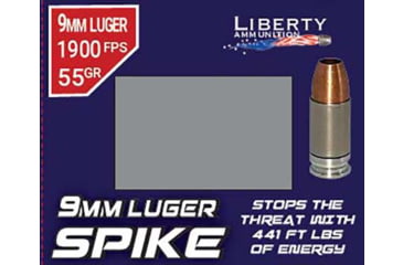 Image of Liberty Ammunition Liberty Spike 9mm Luger 55 grain Monolithic Brass Cased Pistol Ammo, 20 Rounds, LA-SPI9MM-55-2000