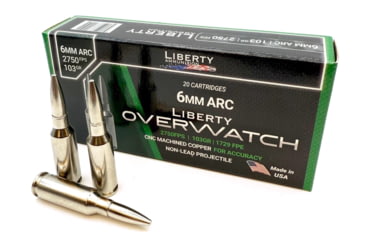 Image of Liberty Ammunition OVERWATCH 6mm ARC 103 Grain Hollow Point Brass Cased Rifle Ammo, 20 Rounds, LA-OW6MM-073
