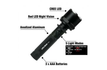 Image of Life Gear Pro Series 120 Tactical Flashlight w/ Red Night Vision &amp; Strobe - 120 Lumens, black LG21-60544-BLA
