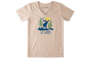 Image of Life Is Good Crusher Vee Wildlife Moose T-Shirt - Womens, Heather Mocha, Small, 55800-S
