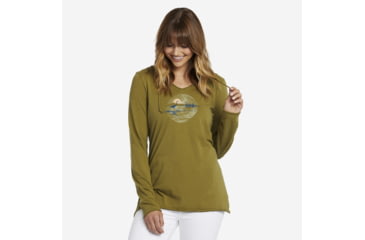 Image of Life Is Good Hooded Smooth Tee Long Sleeve Lig Heron T-Shirt - Womens, Fatigue Green, Small, 55342-S